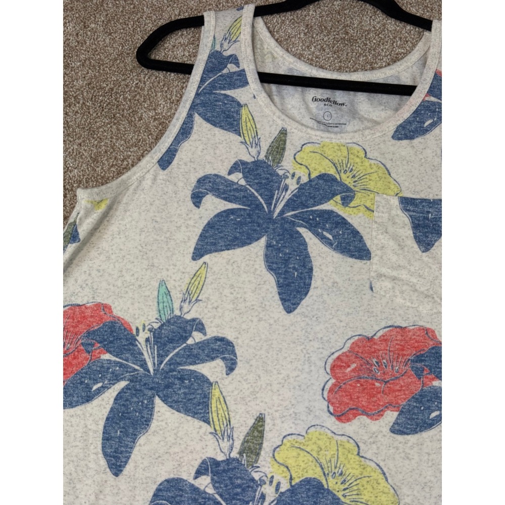 Goodfellow & Co Mens Floral Tank Top Heather Grey Blue Red Tropical Pocket L